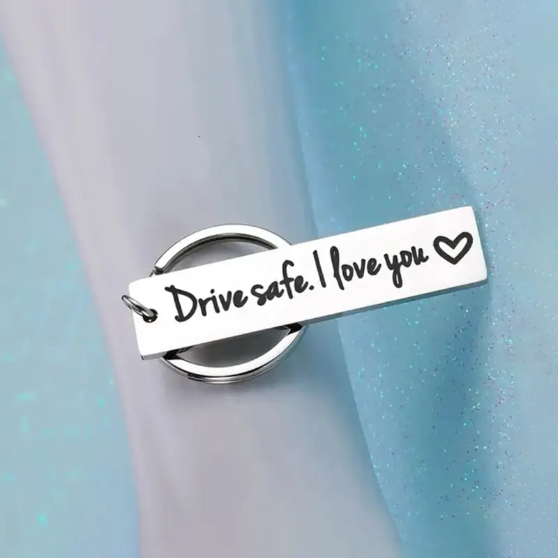Lead & Nickel Free Buckle Rectangular Tag Car Keychain (50x10mm, Unisex) - Cute Romantic Metal Charm, "Drive Safe I Love You" Casual Fashion Costume Jewelry Accessory, Couples Christmas Birthday Gift for Boys and Girls, Durable Daily Use Item
