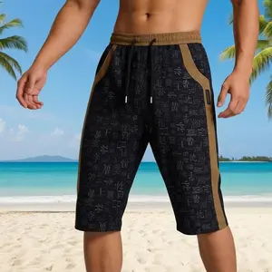 Summer men’s lightweight ice silk cool-touch, high-stretch loose straight-leg 7/8 pants with tie detail, breathable and versatile athletic design featuring family name color blocking; suitable for basketball, running, and fitness.