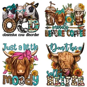 6pcs/set Cute Cow & Letter Pattern DIY Iron On Patch, Washable Heat Transfer Sticker For Clothes 6pcs/set Cute Cow & Letter Pattern DIY Iron On Patch, Washable Heat Transfer Sticker For Clothes