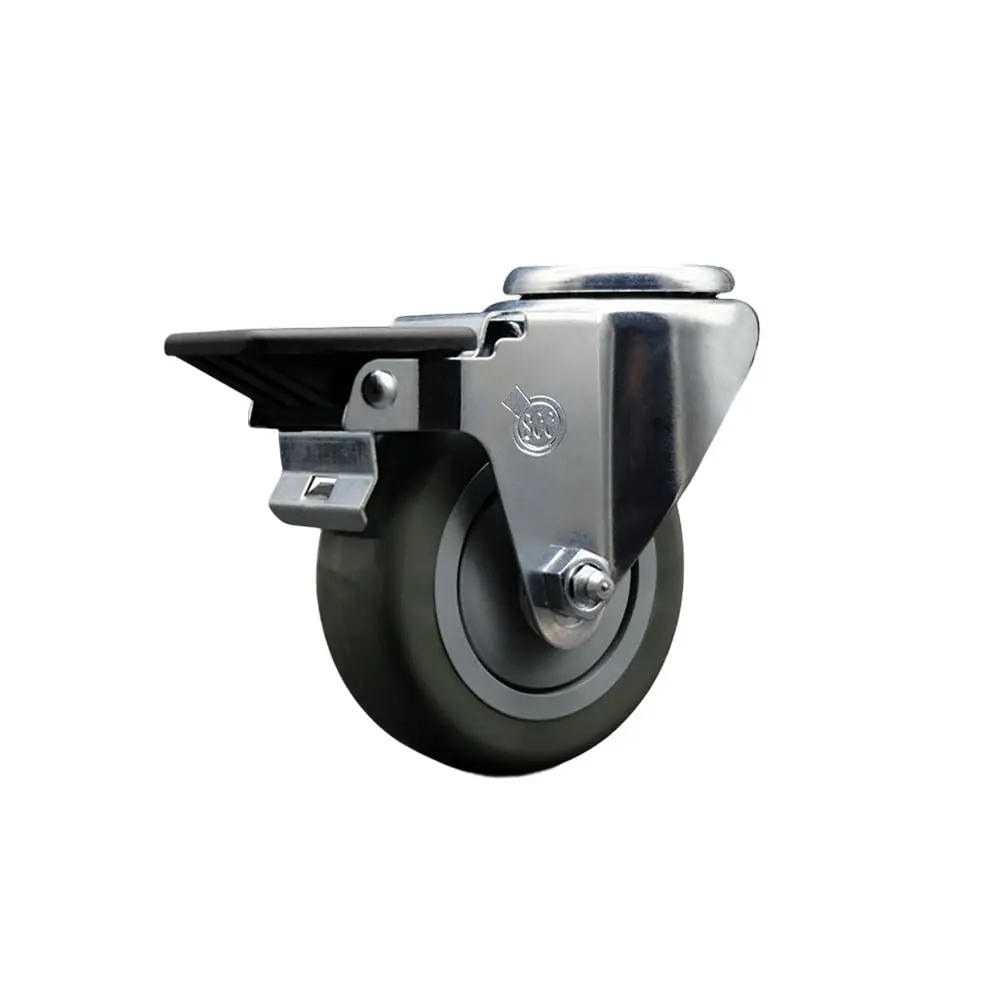 Service Caster SCC-BH20S3514-PPUB-PLB Polyurethane Lockable Swivel Wheels Bolt Hole Caster with Swivel Mount, 3.5x1.25in Gray Wheels, Posi-Lock Brake, Lockable Wheels
