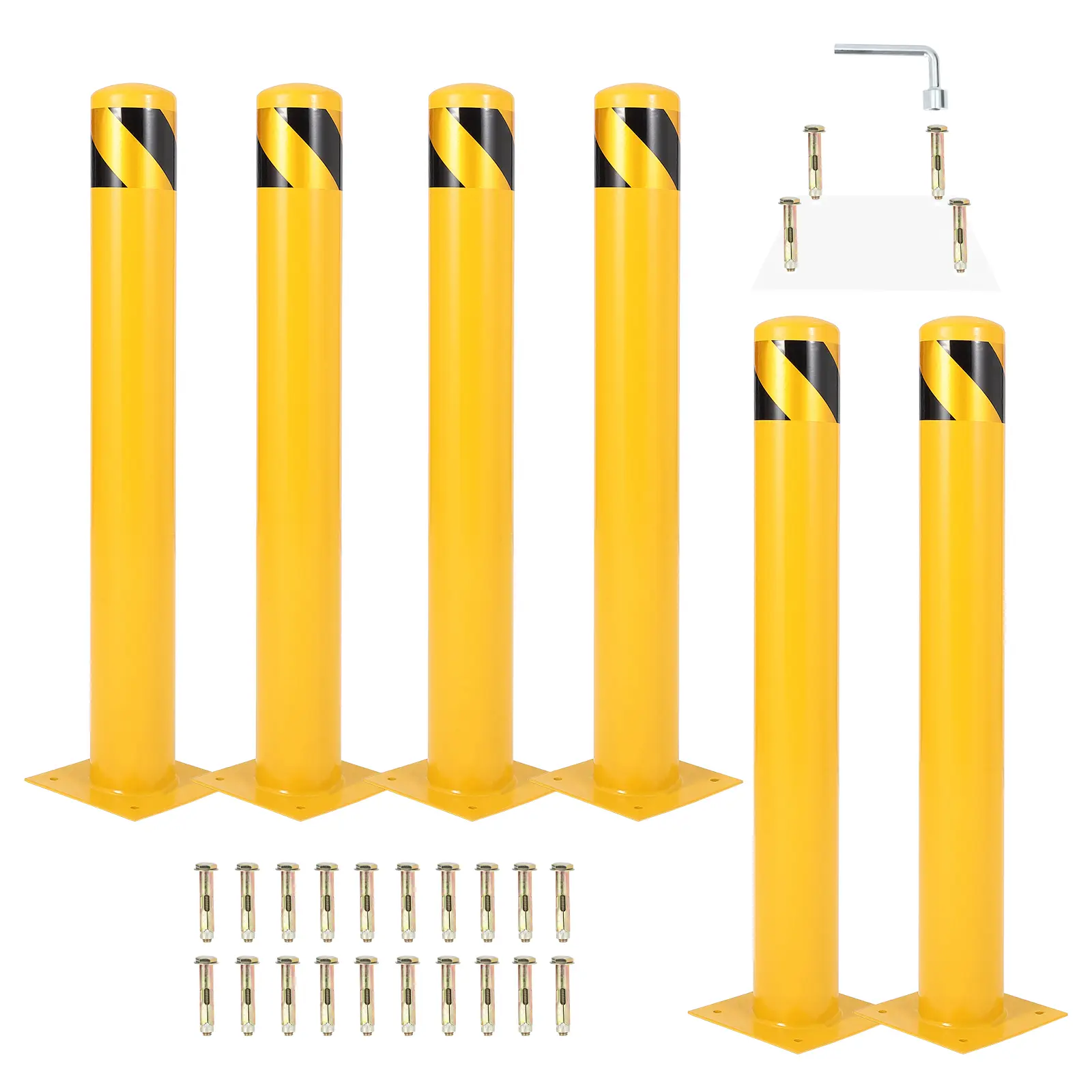 Safety Bollard Post, 36"/42"/48" x 4.5" Steel Bollards, Traffic Bollard Parking Bollard Driveway Barrier for Parking Warehouse Roadside