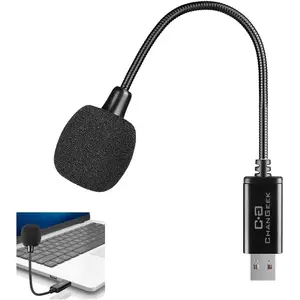 Mini USB Microphone for Laptop and Desktop Computer, with Gooseneck & Universal USB Sound Card, Compatible with PC and Mac, Plug & Play, Ideal Condenser Mic for Remote Work, Online Class