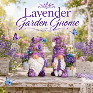 HODAO Adorable Lavender Resin Gnome Statue - Butterfly-Shaped Miniature Figurine, 4th of July Home Decor, Outdoor Garden Porch Accessories, Resin Statue, Miniature Figurines