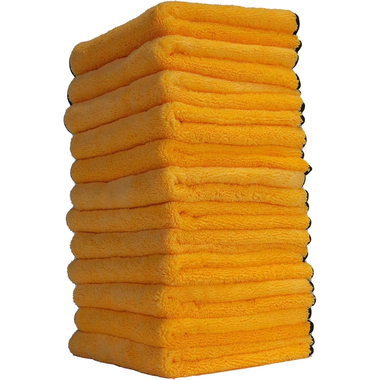MIC_506_12 Professional Grade 16x16in Silk 2-Sided Pile Car Towels (12 Pcs Multipack, Gold) - Smooth, Anti-Snagging, Washable, Moisture Resistant, Scratch-Free Texture Variant for Car Detailing, Home Cleaning, Pile Towels