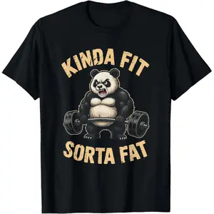 Cotton Printed Street-Style T-Shirt Kinda Fit Sorta Fat Funny Gym Panda Weightlifting Workout T-Shirt