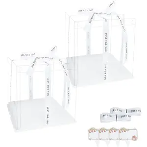Clear Cake Boxes 2-Pack - DIY Assemble with Satin Ribbon & 4 Paper Toppers, BPA-Free for Weddings, Birthdays, Cupcake Display