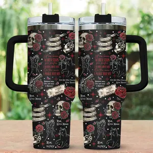 Gothic Skull 40oz Tumbler, Gothic Tumbler With Handle, Witchcraft Coffee Mug, Occult Travel Cup, Multicolor Tumbler, Halloween Gift
