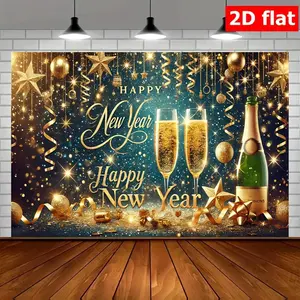 2D Flat 1pc New Year Celebration Shimmer Polyester Party Banner, 243.84x182.88 cm Multi-Use Festive Decor for Parties, Gardens, Studios & Homes – Versatile Photo Booth Backdrop for Outdoor Celeb