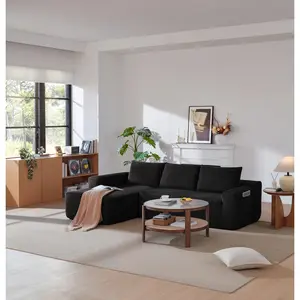 Living Room L-Shaped Cloud Sectional Sofa Armless Modular Recliner Ergonomic Support, Corduroy Fabric Spring Foam Filling Boneless Design Storage Space Easy Install Oversized Plush Chaise Indoor Furniture with Leather Ottoman & Bean Bag Chair Lounge outdo