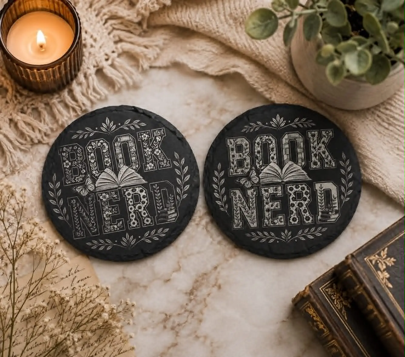 Book Nerd Slate Coaster | Book Lover Gift | Literary Decor | Reader Coaster | Bookish Home Decor | Bookworm Gift