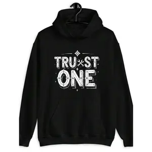 Men's TRUST ONE brand statement hoodie with bold typography and edgy aesthetic Graphic Hoodie - Long Sleeve Pullover Regular Fit | Soft & Breathable Fabric, Durable Print, Everyday Comfort, Machine Washable, streetwear, graphic design, urban fashion