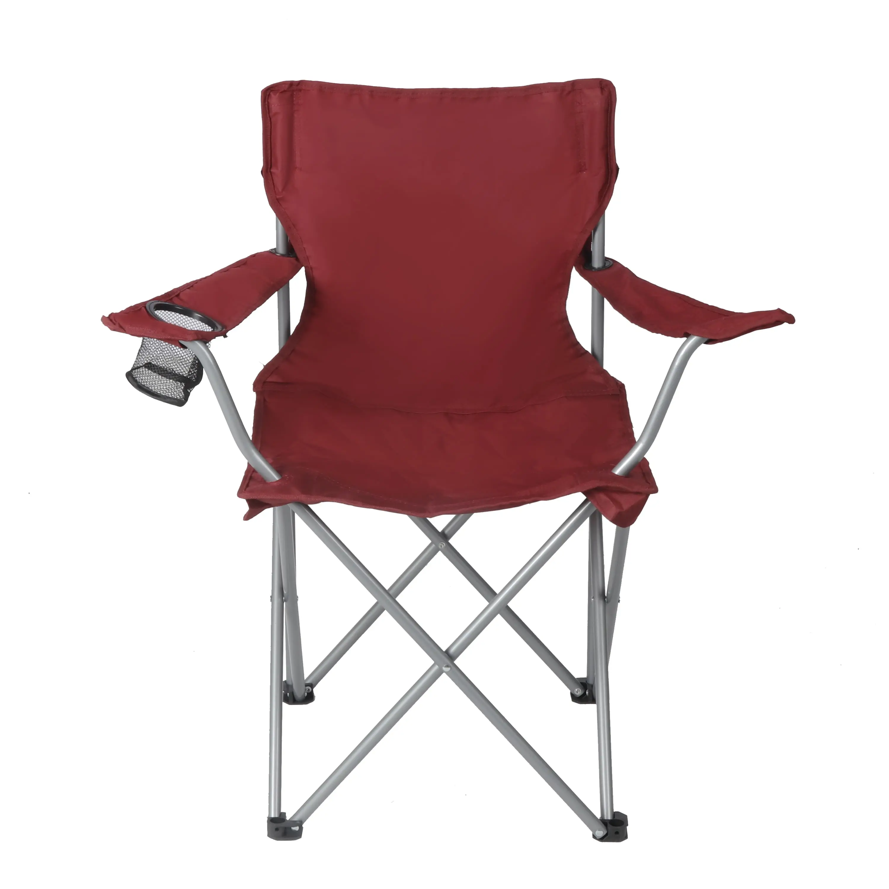 Quad Folding Camp Chair with Cup Holder, Portable Outdoor Camping Chair with Carry Bag, Red Polyester Fabric Folding Chair for Adults and Teens