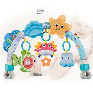 Baby Stroller Hanging Toy Set, Press & Rotate Sensory Learning Toy, Cartoon Insects & Jump Ball, Educational Infant Toy for 0-3 Years