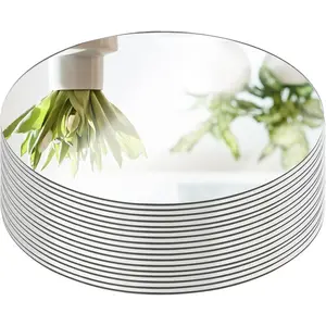 16 Pack 8 Inch 2mm Thickness Silver Round Non-Glass Acrylic Mirror Trays for Table Centerpieces Wedding Home Wall Decoration