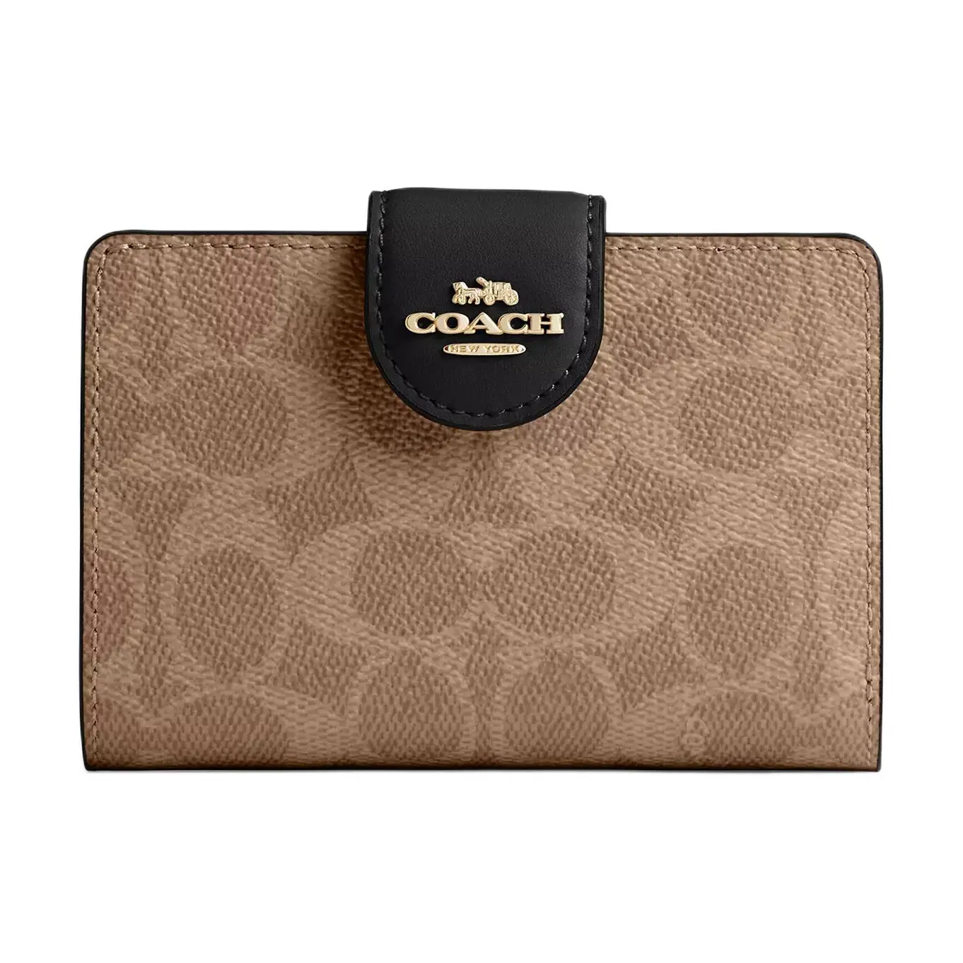 Coach Leather Wallet for Women with Logo Snap Closure in Tan and Black