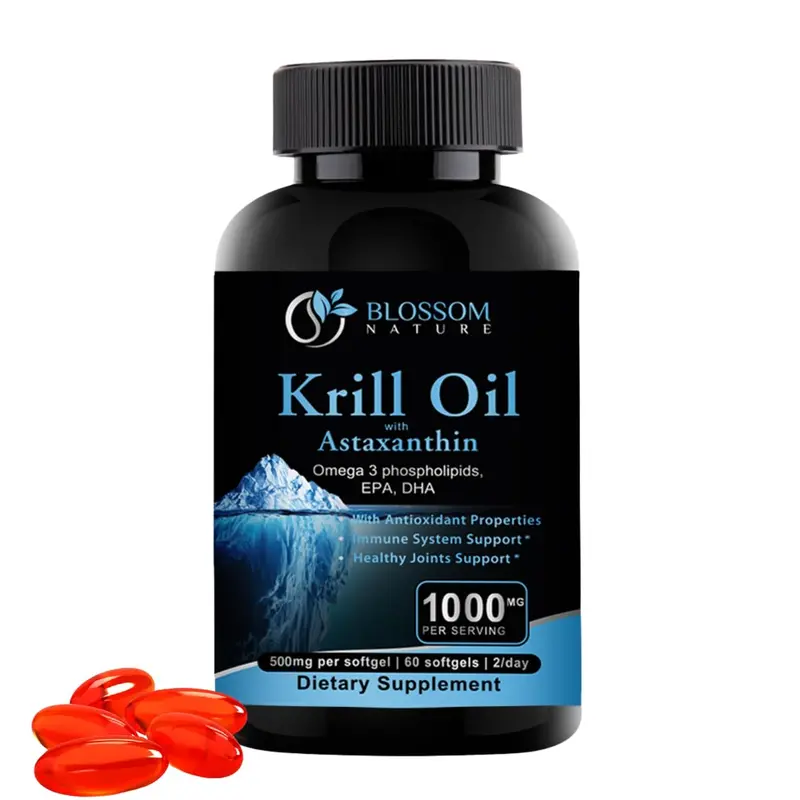 ​Antarctic Krill Oil 1000mg Softgels with Astaxanthin – Omega-3 EPA & DHA Supplement for Heart, Brain, and Joint Health in Form of Phospholipids– 60 Vanilla-Flavored Softgels