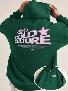 Men's Loose Fit Hoodie with Kangaroo Pocket, Cold Culture Letter Pattern, Casual Street Style, All Seasons