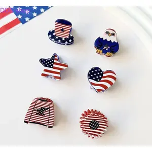 American Flag Mini Grab Clip - Eagle, Star Design Hairpin for Independence Day Holiday Dress Up, Cute Stylish Accessories