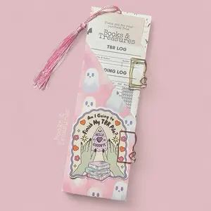 Halloween TBR & Reading Log Bookmark Set | Ghost Book Tracker with Sticker, Paperclips & Pouch | Bookish Gift for Readers