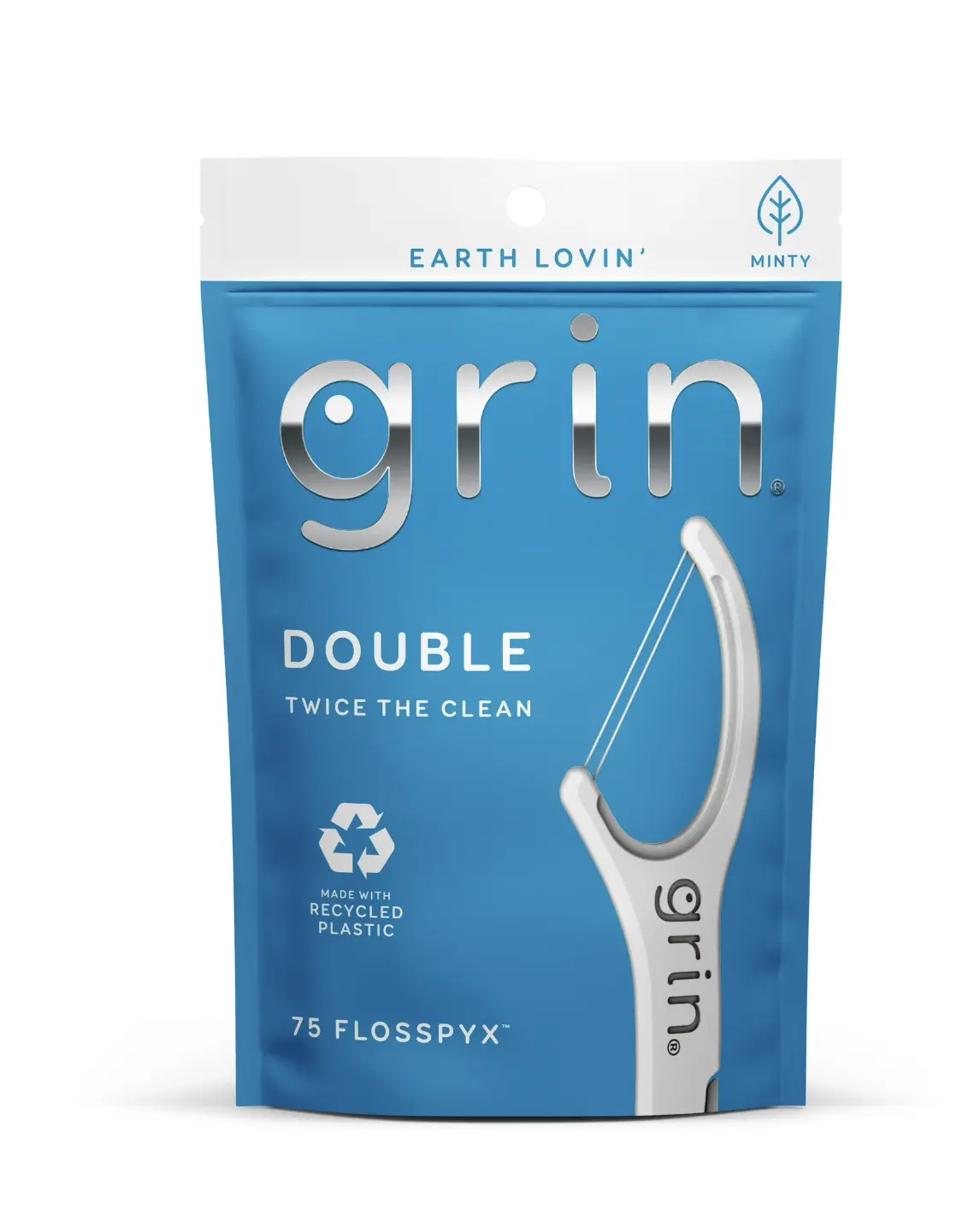 Grin 2-Line Floss Picks,75 Count Mint Flavor Traps Food and Plaque Daily Oral Care Dental Floss Pack
