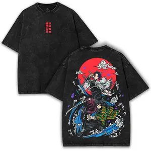 Shinobu and Giyu x Demon Slayer – Dual Hashira Oversized y2k Vintage acid Washed Anime Graphic hot premium Tee for fans - Unisex Cotton Shortsleeve soft Casual T-Shirt - Heavyweight Crewneck Menswear, streetwear Apparel Fashion Tshirt Top Tropical