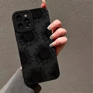 A Black Sunflower Pattern Matte Drop-Resistant Phone Case, Suitable for iPhone 17 Air/16 Plus/15 Pro Max/14 Pro/13/12/11/XS Max/X Phone Case, Ideal Gift for Family, Friends, Lovers, Girlfriends on Holidays MS269
