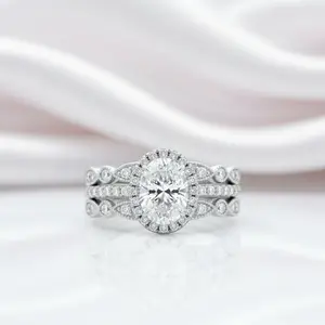 3Pieces 1.8 Ct Oval Shaped Diamond Option Wedding Ring Set