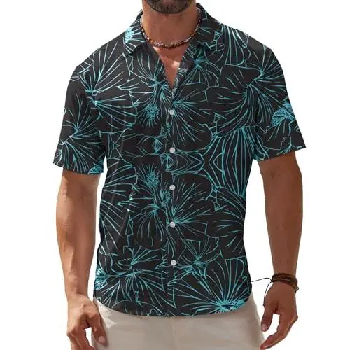 Blue Lines Flowers Black