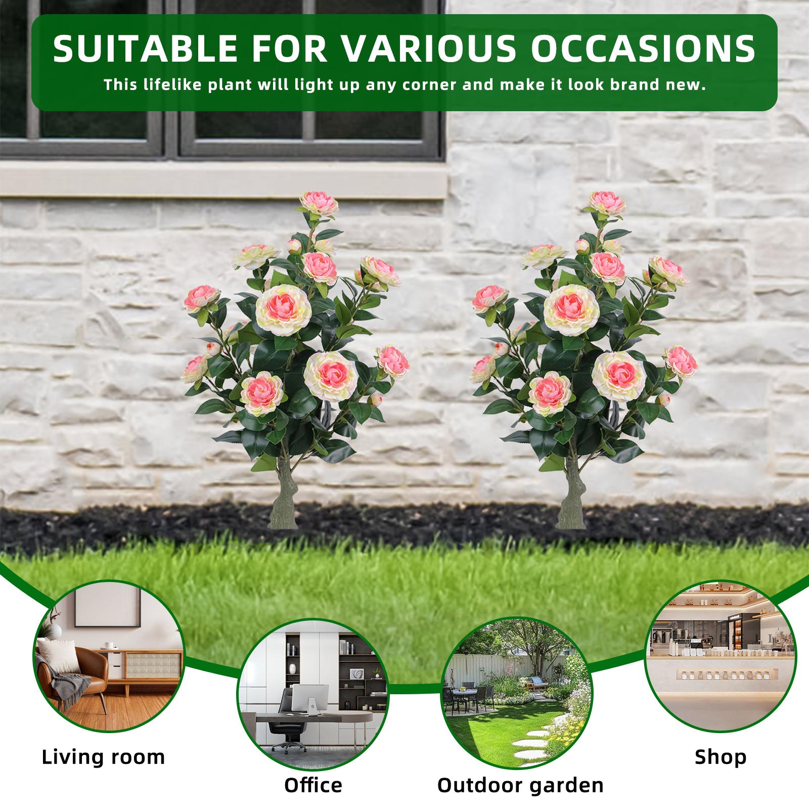 2 Set Artificial Roses With Plastic Stems and Iron Pickets, PE Rose Flowers and Artificial Foliage For Outdoor Indoor Garden, Patios, House,Wedding Party Decorations