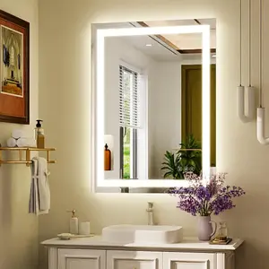 32'' x 24'' LED Bathroom Mirror with Lights, Wall Mirror with Front and Backlight, 3 Colors  Mirror with Lights, Anti-Fog Wall Mirror for Bathroom
