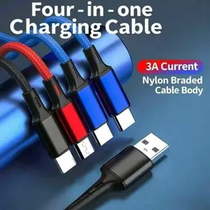 3a USB Type-C One-To-Four Charger Cable, Compatible with Apple & Android Devices, Supports Fast Charging Protocols