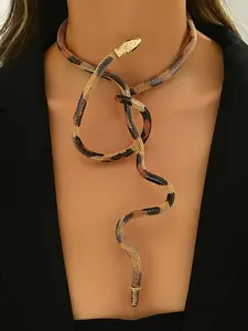 Fashionable Multicolor Leopard Print Snake Necklace, Bendable Dual Circle Adjustable Jewelry, Personalized Party Accessory