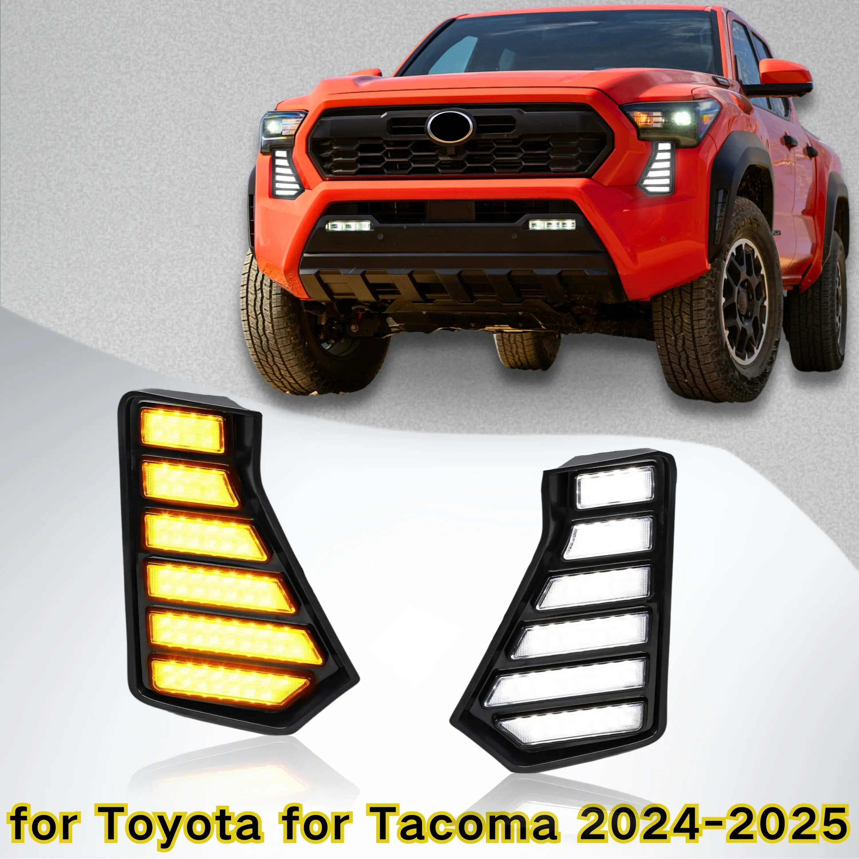 2-Piece LED Headlight Covers for 2024-2025 Toyota Tacoma, Automotive Replacement Parts with Clear/Amber LED Lights, Easy Installation, Enhance Visibility Car Accessories, Two Pieces