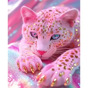 5D Diamond Painting Kits for Adults, Pink Leopard Diamond Art Kit for Beginner, DIY Full Round Drill Animal Diamond Art Craft Kits for Home Decor 12x16 Inch