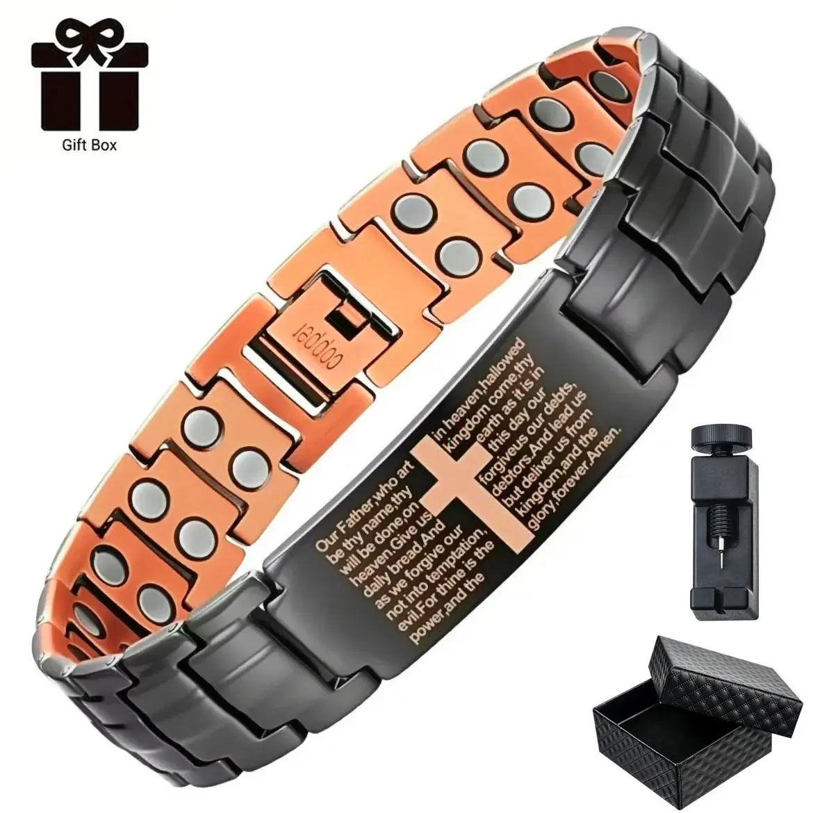 2X Copper Magnetic Bracelet for Men,Ultra Strength Cross Bracelet  Adjustable Link, Jewelry Gift Wearable Bransoletka Faith Bible Verse Bracelets Wodoodporny i hipoalergiczny Adjustable, includes regulator The Best Christmas Gift
