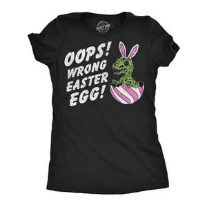 Womens Funny T Shirts Oops Wrong Easter Egg Sarcastic Dino Tee For Ladies Funny Womens T Shirts Cute Vintage Fashion Casual Ladies T-Shirt Gift Easter Tops for Women Funny Dinosaur Top Women's Novelty Tees Black -