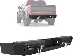 Rear Bumper Assembly Compatible with 2009-2014 Ford F150 SVT Raptor w/Led Lights Steel Powder Coated Black