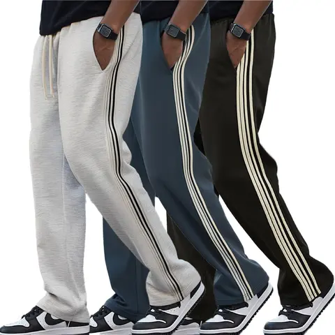 Men’s High-Waisted Wide Leg Sweatpants - Athletic Pants with Pocket, Stretch Fabric, Elastic Waistband, Fitted Cut, Korean Style for Fitness, Everyday Wear (All Seasons)