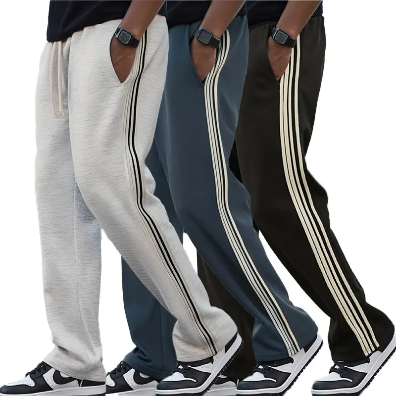 Men’s athletic pants, casual high-waisted jogging pants with a comfortable stretch design; suitable for fitness and everyday wear, ideal for all seasons; elastic waistband wide-leg pants. Korean fashion