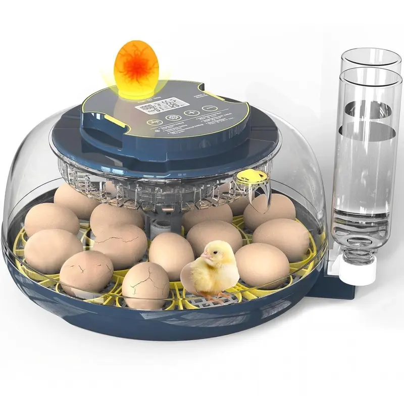 Digital Egg Incubator (18/26 Capacity) with Built-in Candler, Auto Turner, Temperature Setting, Digital Temp/Humidity Control, Auto Water Refill, 2 Trays, 360° Viewing for Chicken, Duck Egg Hatch