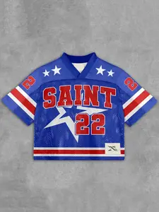 Vintage Saint Faith No 22 Graphics Blokecore Blokette Football V-Neck T-Shirt