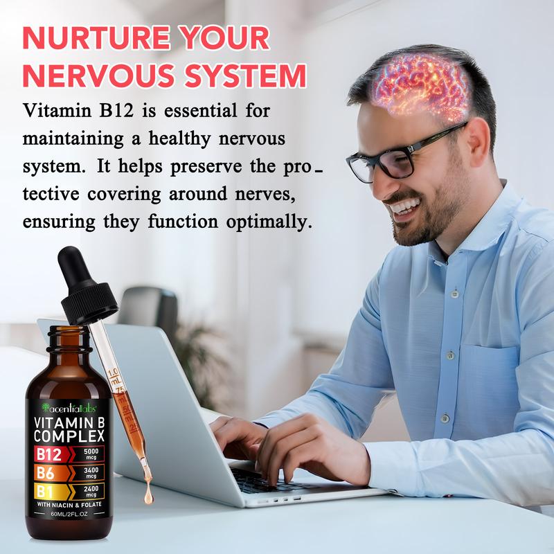 [Three-Bottle Pack]Vitamin B12 & B6 Drops, Sublingual Vitamin B12 Complex, 5000 mcg Methylcobalamin, Daily Nutritional Support, Raspberry Flavor, For Women & Men, Made in USA, 6 fl oz