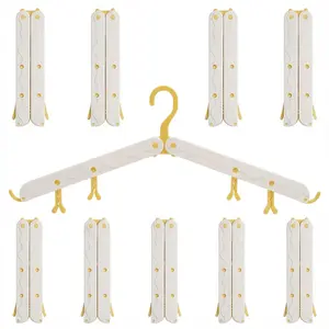10 Pcs Folding Travel Hangers | Modular Square Design for MAX Space Saving | Unique Color Mix: Beige/Red, Green/Purple, Beige/Yellow Set | Cruise & RV Essentials 2025 Portable Pack!
