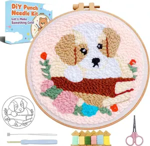 Dog Punch Needle Kits,Book Dog Punch Needle Kits for Beginners,DIY Punch Embroidery Art & Craft kit for Adults with Video Tutorial