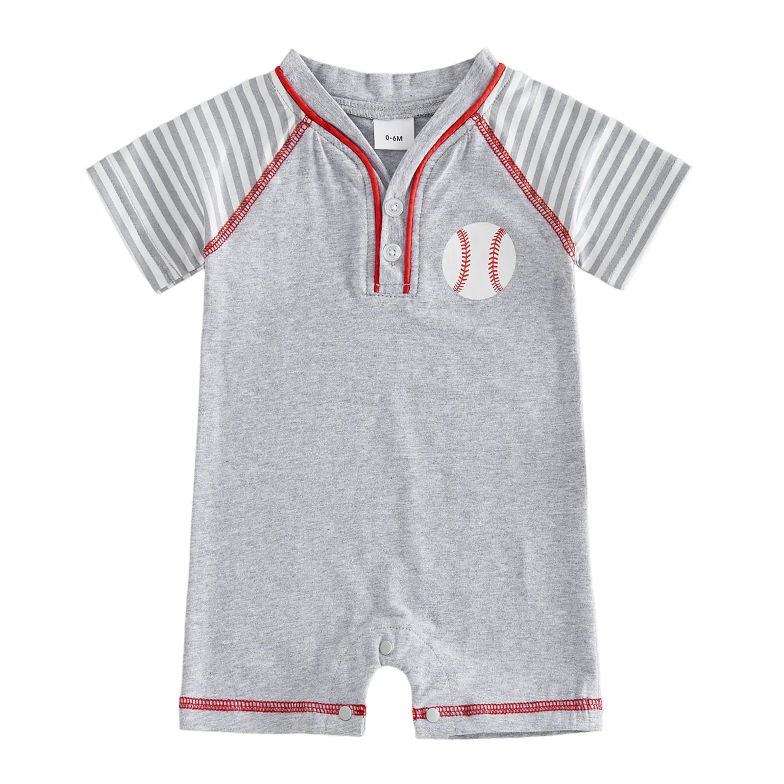 Baby Boy Baseball Romper Jumpsuit Striped Raglan Sleeve Henley Neck  Newborn Coming Home Sporty Summer Outfit