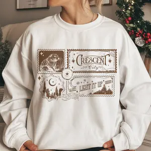 Crescent City Otter Messenger Sweatshirt, Light It Up Quote Tee, Vintage Stamp Art, Urban Fantasy Book Gift, SJM Universe Merch