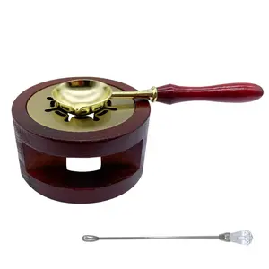 Wax Seal Warmer Kit Furnace Tool with Warmer Stand Spoon and Stirring Stick for Wedding Envelope Seal Stamp (Redwood A)