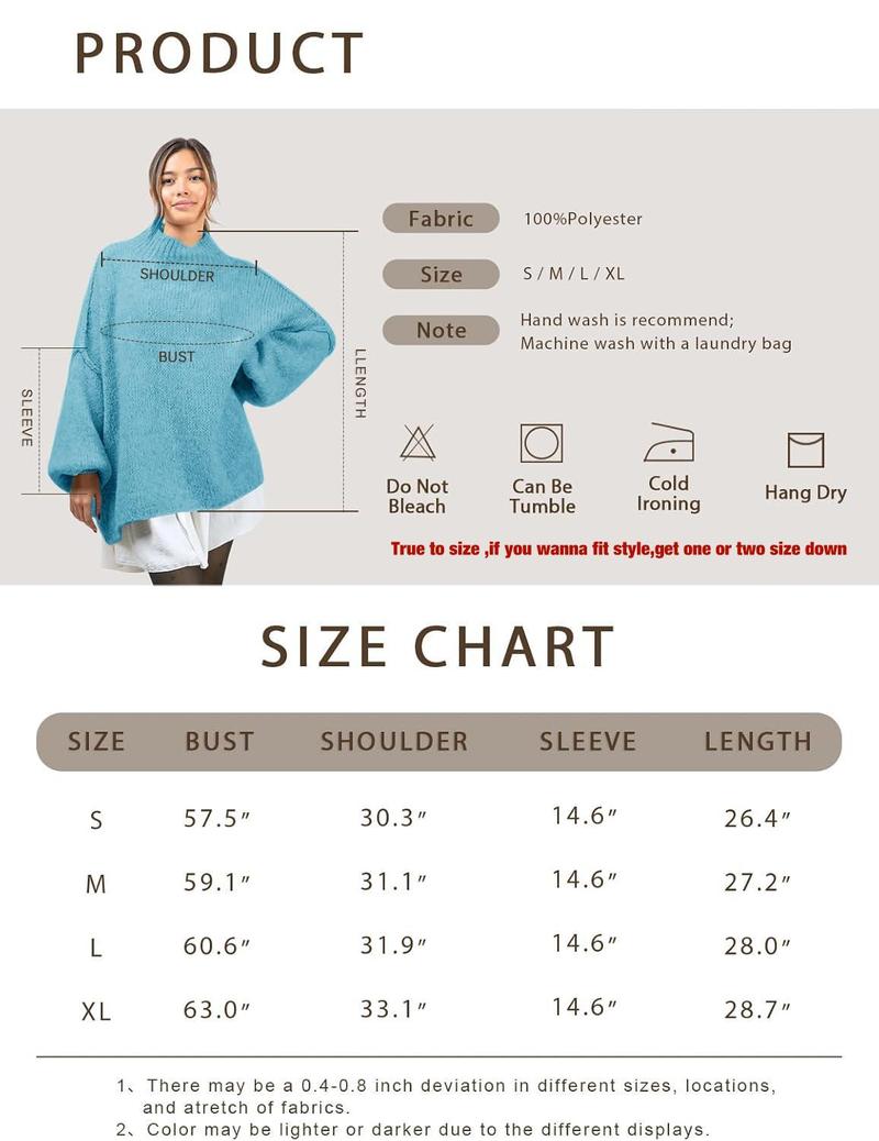 Imily Bela【Oversized】Womens Sweaters Mock Neck Batwing Long Sleeve Fall Trendy Ribbed Knit Casual Tunic Sweater