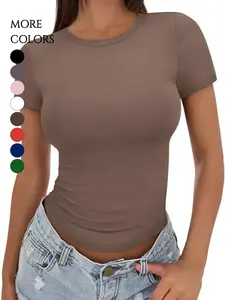 2026 Women's Basic Short Sleeve Crew Neck T-shirt, Casual Solid Slim-fit Tee for SummerDaily Wear, Women Teen Girls Clothes