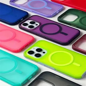 Candy Neon Color Frosted Clear MagSafe Phone Case For iPhone 16 15 14 13 12 11 Pro Max Skin Friendly Wireless Charge Armor Cover